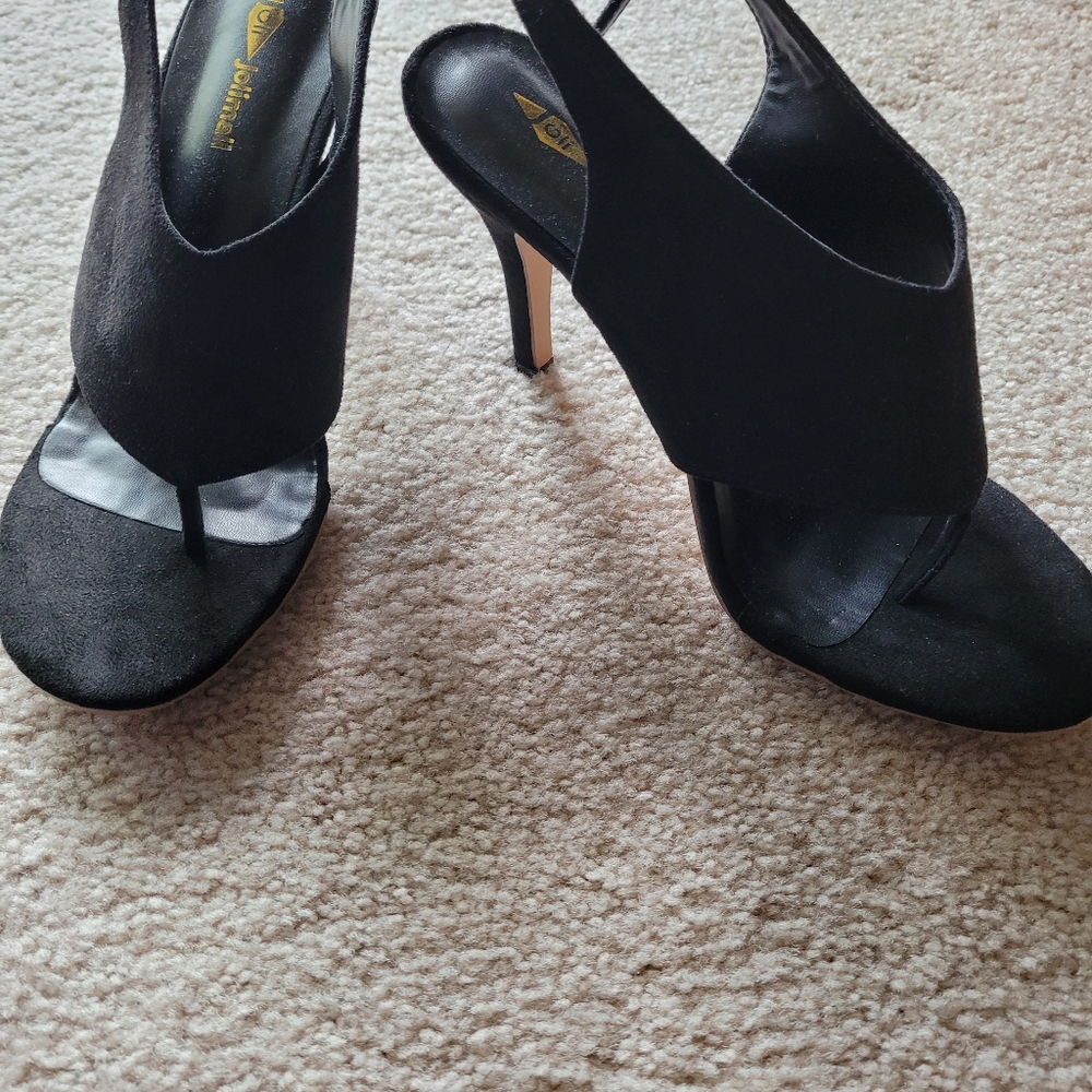 Suede open toe heels